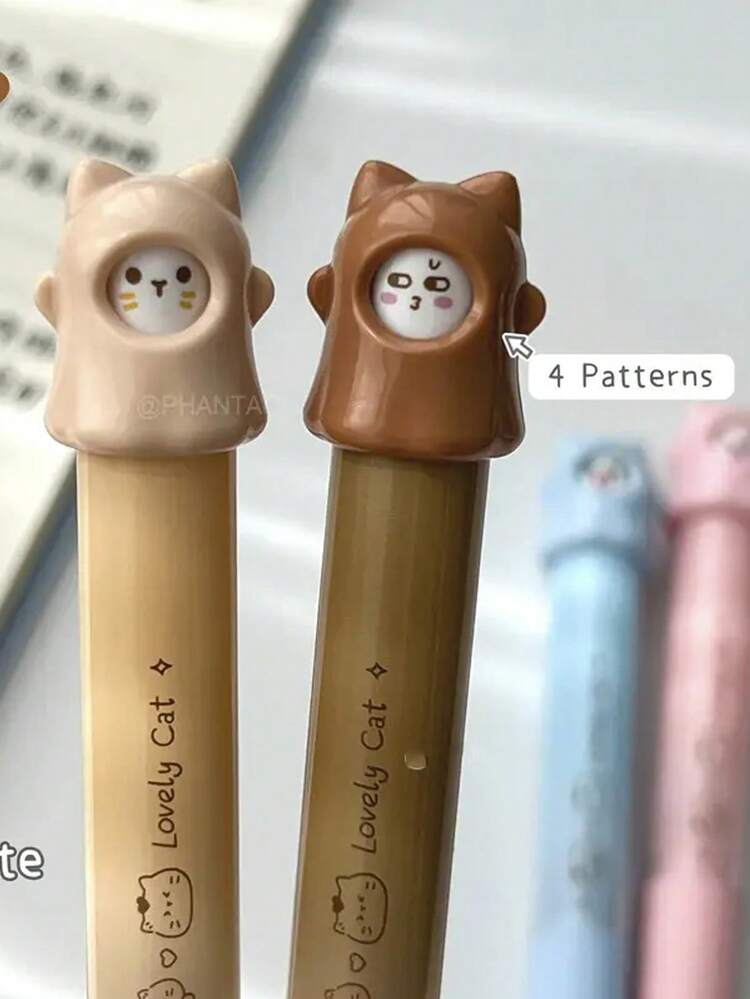 4pcs Creative Cat Rotating Neutral Pens, 0.5mm Black Ink Ballpoint Pens, Rotating Pattern Office Supplies Small Gifts, Cute Neutral Pens, Fashion Pens For Women, School Stationery, Fun Design Pens, Playful Stationery, Comfortable Grip, Fine Tip, Multi-Pattern Pens, Rotating Press Pens, Student Gifts, Stationery Enthusiasts - Multicolor - View 6