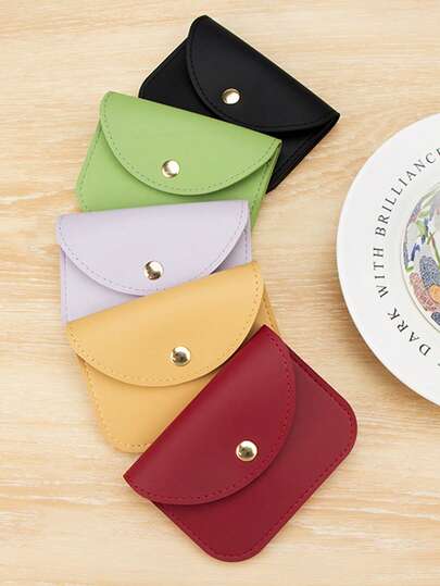 Ví đựng tiền xu tối giản màu trơn, ví cầm tay sáng tạo có khóa bấm, hộp đựng tiền xu siêu mỏng di động, ví đựng nhiều thẻ học sinh/sinh viên.