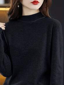 2026 Early Spring Curated Collection Soft & Breathable Slim-Fit Sweater - Women's Mock Turtleneck - Viscose Blend, Stretchy For Fall/Winter Women's Wool Sweater One-Line Seamless Sweater Women's Mock-Neck Sweater Fall Winter Longsleeve Soft Knitted Pullover Turtleneck Knit Sweater, Fitted Soft Cashmere-Feel Top, Ribbed-Trim Base Layer Soft Elegant Vibe, Minimalist Basic Piece, Autumn-Winter Layered Inner Wear Turtleneck Warm Silhouette, Fine Knit Texture, Fitted Stretchy Cut Blazer/Coat Layering, Light-Dark Color Contrast, Dual Office-Leisure Wea - màu đen - Xem 4