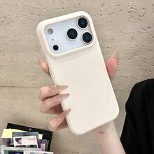 [Solid Color Lychee Pattern ]1pc TPU Minimalist   Phone Case For IPhone 17, 17 Pro, 17 Pro Max, 17 Air,11, 11 Pro, 11 Pro Max, 12, 12 Pro, 12 Pro Max, 13, 13 Pro, 13 Pro Max, 14, 14 Pro, 14 Plus, 14 Pro Max, 15, 15 Pro, 15 Plus, 16, 16 Pro, 16 Pro Max, 16 Plus - 白色 - 查看 1