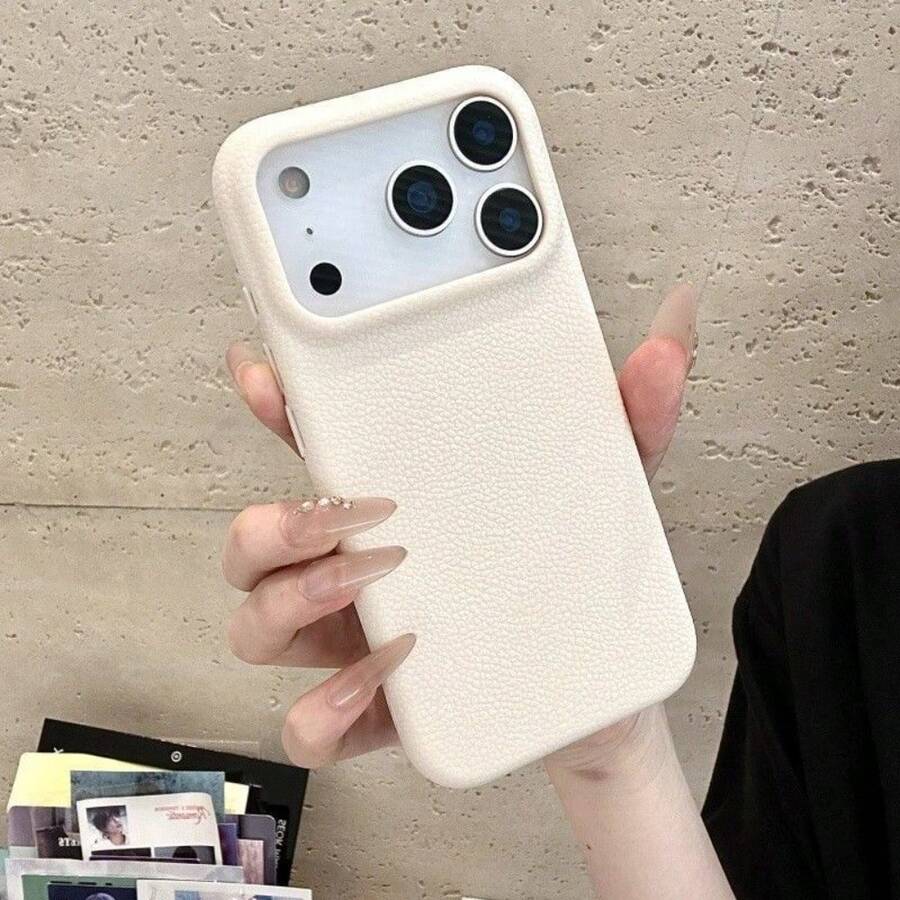 [Solid Color Lychee Pattern ]1pc TPU Minimalist   Phone Case For IPhone 17, 17 Pro, 17 Pro Max, 17 Air,11, 11 Pro, 11 Pro Max, 12, 12 Pro, 12 Pro Max, 13, 13 Pro, 13 Pro Max, 14, 14 Pro, 14 Plus, 14 Pro Max, 15, 15 Pro, 15 Plus, 16, 16 Pro, 16 Pro Max, 16 Plus - 白色 - 查看 1