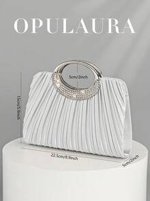 OpulAura 女士时尚闪亮水晶钻晚宴手拿包，奢华闪亮钻石镶嵌礼服包，适合晚会、派对、生日、婚礼，可作为生日礼物 - 銀色 - 查看 3