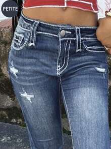 2025 New Fashion Petite Women Skinny Denim Flared Pants, Versatile & Ankle Length - Dark Wash - View 3