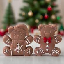 1 件圣诞泰迪熊手工皂硅胶模具，适用于 DIY 装饰品/节日树饰品/圣诞蜡烛硅胶模具，易于脱模且可重复使用