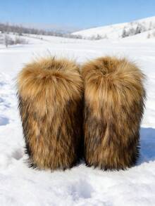 New Winter Warm Plush Faux Fur Snow Boots For Women - Dark Grey & Brown & Black Ankle Booties With Soft Lining, Cozy Slip-On Design For Cold Weather Outdoor & Indoor Wear Unisex Short Ankle Faux Raccoon Fur Snow Boots - Solid Classic Color, Super Smooth Fur Touches The Ground, Perfect For Christmas & Halloween,  Y2K Style! Y2K Fashion Men's & Women's Snow Boots - Faux Raccoon Fur, Silky Smooth Floor-Reaching Fur, Solid Classic Shade, Ideal For Christmas & Halloween! Short Ankle Unisex Snow Boots With Faux Raccoon Fur - Solid Classic Color, Ultra-Smooth Fur Hits The Ground, Must-Have For Christmas & Halloween, Edgy Y2K Vibe! Christmas & Halloween Essential Faux Raccoon Fur Snow Boots (Unisex) - Solid Classic Hue, Smooth Fur Touches The Floor, Stylish Y2K Look! Y2K Short Ankle Snow Boots For Men & Women - Faux Raccoon Fur, Super Smooth Floor-Length Fur, Solid Classic Color, Great For Christmas & Halloween Celebrations! - 棕色 - 查看 5