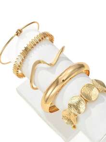 5pcs/Set Vintage Minimalist Chain Bracelet, Fashion Mixed Style Open Bangle Wrist Accessories