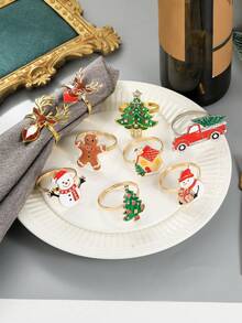 1/6pcs Creative Christmas Series Napkin Rings, Hotel Tableware Snowman & Christmas Tree Napkin Rings Decorations - Multicolor - View 8
