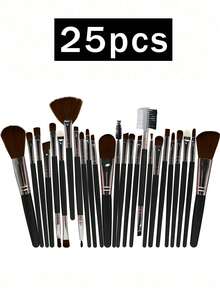 45合1彩妆护肤套装，25支化妆刷+20件化妆工具，护肤工具旅行包礼盒套装，女士/日常使用，专业化妆刷套装包含25支化妆刷（粉底刷、散粉刷、腮红刷、高光刷、眼影刷、眼线刷、轮廓刷、细头刷）、4个化妆海绵、4个三角化妆海绵、4个迷你粉扑、4个迷你化妆海绵、1个化妆刷清洁碗、3个发圈套装，完整化妆刷套装，全套化妆刷，化妆刷套装，完整化妆工具包，赠品，专业化妆刷，完整化妆套装 - 黑色 - 查看 11