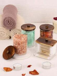 4 paquetes de envases cosméticos Qtip, dispensador de bastoncillos de limpieza cosméticos redondos de 10/7 onzas, botella de medicina con tapa de bambú para organización y almacenamiento (marrón), para vacaciones en la playa, colección de baño, colección de dormitorio, gran capacidad - Café integral - Ver 4