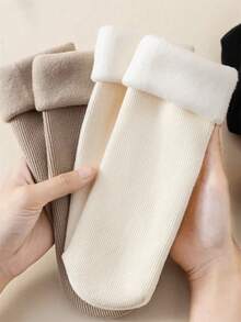 20 Pairs Of Women's Earth Color Snow Socks, Autumn And Winter Vertical Mid-Tube Socks, Fluffy Socks, And Warm Floor Socks With Wool Thickening, Suitable For Everyday Wear And Various Occasions,Random Color