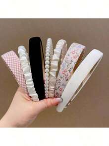 7pcs Women's Accessories Including Headbands, Hairpieces, Decorative Versatile Summer Headwear And Styling Items, Hair Band, Hair Hoop ,Hairband Women - [香檳色褶皺+白色褶皺]7件/6171542 - 查看 1