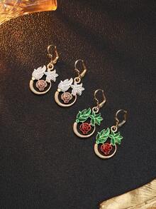 Brincos Vintage Elegantes de Flor Pendente, Liga de Cobre Banhada a Ouro 14k, Flores Coloridas de Moda Feminina, Adequado para Uso Diário e Presentes, Acessório para o Dia de Mardi Gras, Presentes de Natal, Um Par