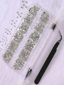 12 ô lưới 6 kích cỡ Đá pha lê trong suốt dạng phẳng, bóng, dùng trang trí móng tay, kèm nhíp và dụng cụ gắp đá, bút chấm đá, dụng cụ làm móng, trang trí mặt và mắt, đồ thủ công làm móng, phụ kiện móng tay, giá rẻ, ngày lễ tình nhân, hàng giá rẻ, du lịch, đồ dùng cần thiết khi đi du lịch, trang trí phòng, quà tặng ngày lễ tình nhân, đồ rẻ tiền, phòng, đồ 1 đô la, đồ dùng cần thiết cho kỳ nghỉ, quà tặng cho phụ nữ, phòng ngủ, ngày lễ tình nhân, 99 xu - trắng - Xem 3