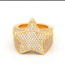 New Hip-Hop Full Diamond Micro-Inlaid Zirconia Five-Pointed Star Ring European And American Men's Jewelry - 金色 - 查看 7