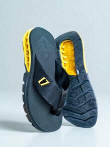 Flip-Flops, Openwork Fabric, Comfortable Men's Beach Sandals - Đen/Vàng-L7 - Xem 2