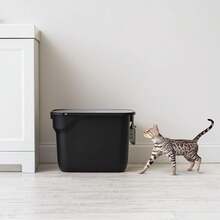 IRIS USA Arenero rectangular para gatos con entrada superior y pala, gran arenero para gatos, arenero para gatitos, Negro/Gris - Entrada Superior con Paleta - Negro/Gris - Ver 4
