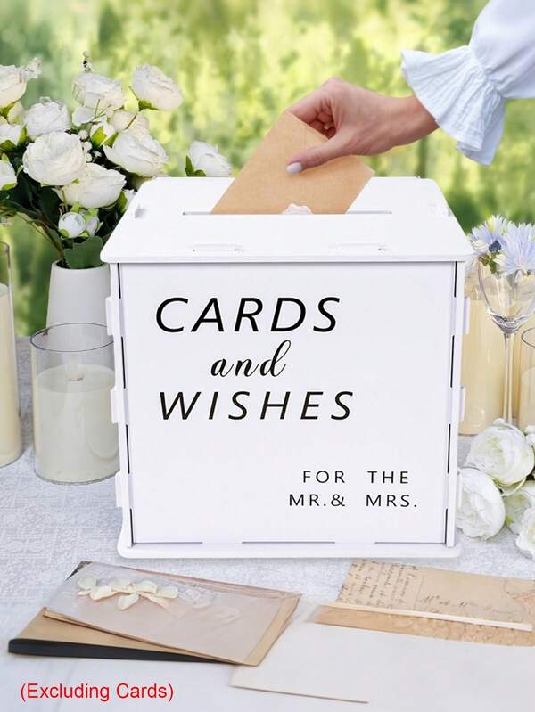 1pc White Card Box With 'CARDS And WISHES' Design, Wedding Favors Money Box Holder For Wedding Reception, Baby Showers, Anniversary, Birthday Party, Graduation Table Centerpiece Decorations(Includes Greeting Cards) Best Gifts,Wedding Decor, Home Decor ,Room Decor Birthday Decorations, Party Decorations