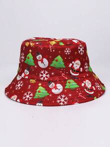 1 Stück Polyester Weihnachtsbaum & Weihnachtsmann Muster umkehrbarer Fischerhut, geeignet für Weihnachtspartys, Feierlichkeiten, unisex warm für den Winter