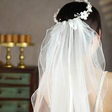 1pc Elegant Bridal Wedding Headpiece With 3D Floral Veil And Hair Comb, Romantic Short Double-Layer Veil, Valentine's Day Hair Accessory - 彩色 - 查看 12