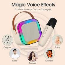 Altavoz de karaoke Bluetooth portátil con 2 micrófonos: efectos de voz, luces de colores y tecnología Bluetooth 5.0. - Beis - Ver 3