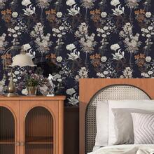 Floral Peel And Stick Wallpaper Vintage Floral Contact Paper 16.1inchx118.1inch Boho Flower Removable Wallpaper Dark Flower Self Adhesive Contact Paper Cabinets And Drawer Vinyl Roll - 16.1 英寸 x 118.1 英寸 - 查看 2