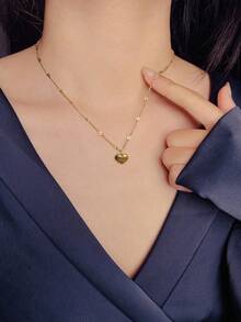 Fashionable Stainless Steel Heart Charm Necklace For Women For Daily Decoration Fashion Accessories Ladies' Necklace - 銀色 - 查看 5