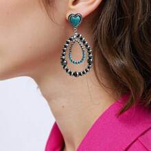 1pc Western Country Style Women Earrings, Gun Black Electroplating, Brushed Surface, Synthetic Green Turquoise Embellished, Teardrop Design, Suitable For Beach Holiday, Work, Daily Wear, Valentine's Day, Mother's Day Gift,Mom,Mother,Mother's Day,Gift - Teardrop - View 14