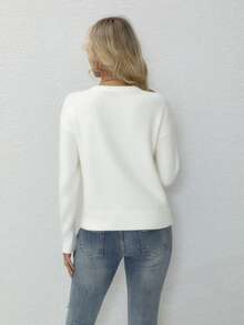 Women's Lightweight V-Neck Cardigan Sweater Solid Color Long Sleeve Slim Fit Jacket - 白色 - 查看 4