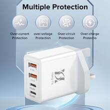 40W 4-Port USB Fast Charger Adapter, Compatible With IPhone 17/16/16 Plus/16 Pro/16 Pro Max/15/14/13/12, IPad Pro/IPad Air/IPad Mini, Dual USB-C Ports Multi-Port Type-C Quick Charger - View 4
