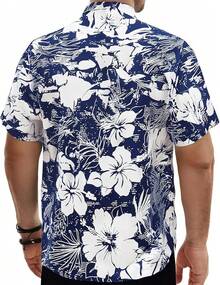 Hawaiian Shirt For Men Short Sleeve Floral Printed Casual Button Down Summer Beach Dress Shirts-20256688 - Navy09 - View 10