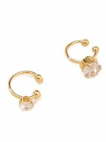 1 Pair Fashionable Rhinestone Ear Cuff Earrings, Versatile Elegant Clip-On Earrings For Women Without Pierced Ears, Delicate Earrings - Gold - View 5