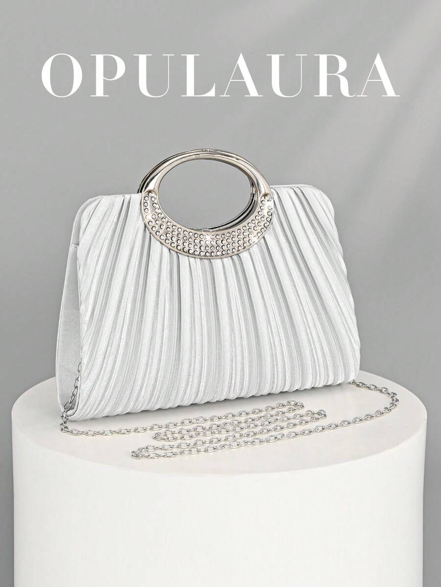 OpulAura 女士时尚闪亮水晶钻晚宴手拿包,奢华闪亮钻石镶嵌礼服包,适合晚会、派对、生日、婚礼,可作为生日礼物 - 銀色 - 查看 1