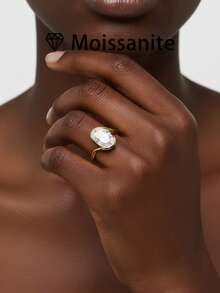 1pc Women's Wedding Ring, Starry Sky Inlaid Ring, 3.7g 925 Sterling Silver, 2 Carat Moissanite, Bohemian Palace Style, Luxury Engagement/Wedding/Anniversary/Valentine's Day Gift, Comes With Moissanite Certificate And Elegant Gift Box - Gold - View 4