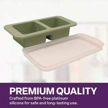 Silicone Freezer Tray With Lid, 2 Compartments With 2 Cup Capacity Each, Large Cube Molds, Microwave And Dishwasher , Freezing Soup, Sauce, Broth, Etc. Sage Green - Initial - View 5