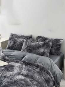 3 Stücke Grau Batik Kunstpelz Fleece Kuschelige Bettbezug Set (1*Bettbezug + 2*Kissenbezüge), geeignet für Schlafzimmer & Gästezimmer, maschinenwaschbar