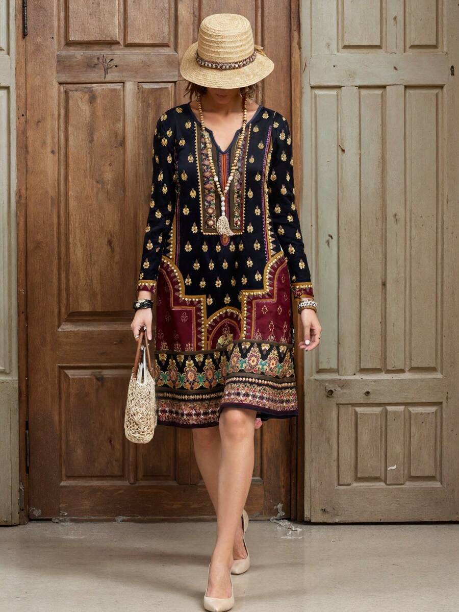 Đầm dáng ôm thanh lịch, thường ngày, họa tiết hoa cổ điển Pelis dành cho nữ, thích hợp cho mùa thu/đông, màu đen xuân.