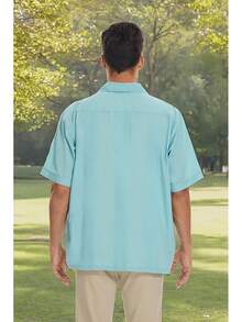 Mens Short Sleeve Button-Down Guayabera Shirts For Men Cuban Embroidered Pleats Beach Shirts…Halloween - Lakeblue - View 8