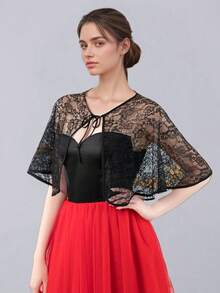 1 件优雅蕾丝新娘披肩，多色婚礼宴会披肩，女士百搭斗篷外套配饰。埃及艳后服装，适合女士节日派对、舞会礼服 - 彩色 - 查看 5