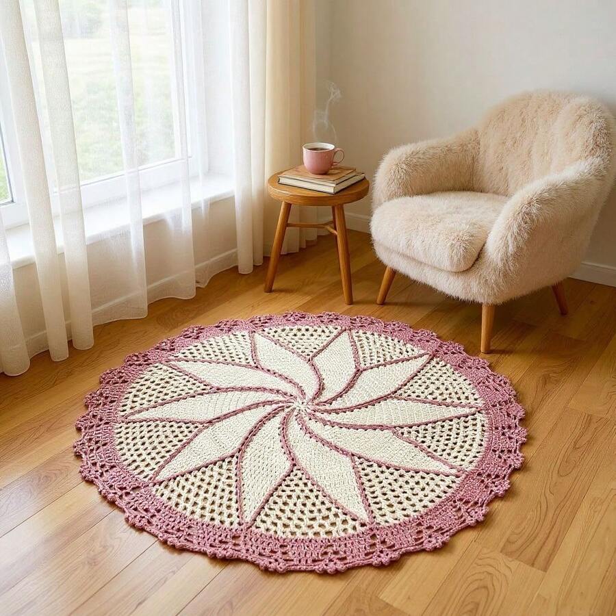 Round Rug P 1 Meter Handmade Crochet - Rusty Rose - View 1
