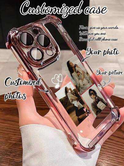 1 pieza Funda de teléfono personalizada con diseño de retrato familiar/collage de elementos de amor/impresión UV de alta definición/protección de esquina con revestimiento electrolítico anti-caída, compatible con Apple 17Air, 1promax, 11/12/13/14/15/16/PROMAX, /A13/A14/A15/A53/A54/A55/S23/S23ultra/S24ultra/S24/Sam, Galaxy, se puede usar como regalo para aniversarios, días festivos y uso diario