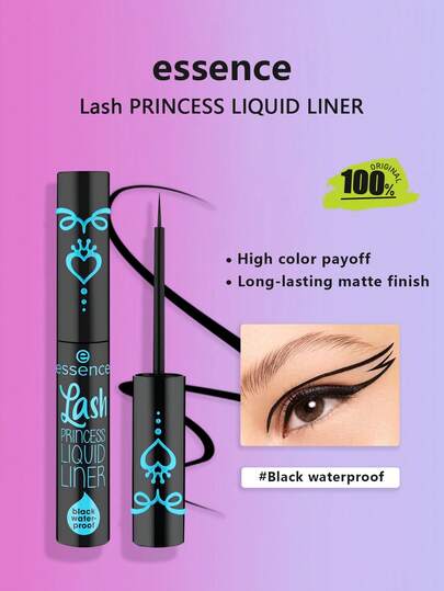 Essence Kredka do oczu LIQUID LINER czarna wodoodporna, szybkoschnąca i wodoodporna, precyzyjna końcówka pędzelka, elastyczna i łatwa w użyciu, łatwa do rysowania linii, trwała i odporna na rozmazywanie, wysoce napigmentowana, 3 ml/0,1 uncji płynu.