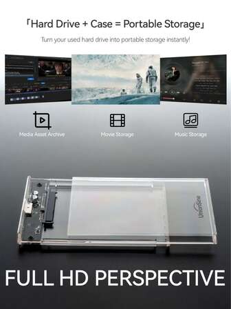 UnionSine Transparent 2.5" SATA III HDD/SSD Enclosure - USB 3.0 External Hard Drive Case, Plug & Play For Old Drives Revival, Tool-Free Installation, Portable For Laptop/Desktop