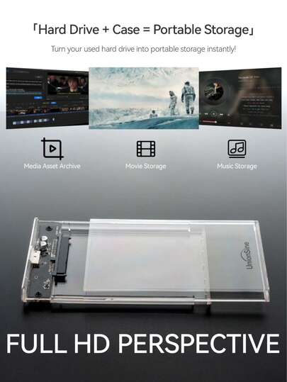 UnionSine 透明 2.5 英寸 SATA III HDD/SSD 外壳 - USB 3.0 外置硬盘盒，即插即用，旧硬盘复兴，免工具安装，便携，适用于笔记本电脑/台式机