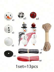 50pcs- Christmas Wooden Beads Winter Snowman Wooden Beads Buffalo Plaid And Colorful Cord Scarf Suitable For Christmas And Winter DIY Crafts Party Craft Decorations - Multicolor - View 7