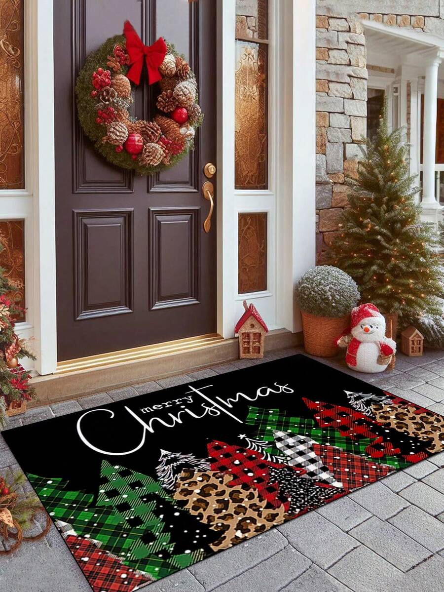 1pc Christmas Rug, Christmas Element Carpet, Anti-Slip Festival Door Mat, Soft, Comfortable, Easy To Clean, Home Decor Suitable For Bedrooms, Living Rooms, Dining Rooms, Bathroom Entrances, Laundry Rooms - Multicolor - View 1