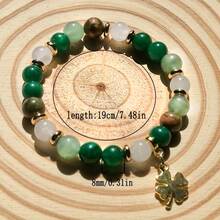 1 Piece Green Aventurine And Chrysocolla Bead Necklace Bracelet With Clover Pendant, Natural Stone Wealth Jewelry, Vintage Bohemian Style, St. Patrick's Day And Thanksgiving Gift, Unisex Elegant Accessory - 綠色 - 查看 2
