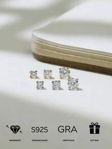 Juego de 3 pares de pendientes de botón de moissanita de plata de ley 925, viene con caja de regalo, excelente para regalar