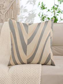 Gold Color Embossed Pillow Cover, Wavy Texture Design For Living Room Or Bedroom Decor - Grey - View 12