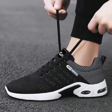 Men's Lightweight Athletic Shoes: Breathable Air Cushion Running Sneakers With Non-Slip Sole & Lace-Up Closure | Durable Abrasion-Resistant Gym Shoes For Jogging, Workouts & Fitness Training | Comfortable Walking Shoes For Active Men.Zapatos De Hombre,Platform Sneakers,Gifts For Men.Black And White Shoes.Shoes For Men>Sneakers. - 黑色 - 查看 5
