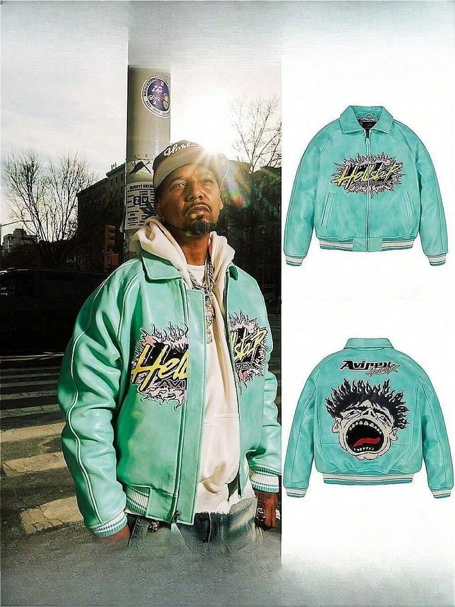 Avirex Joint 50th Anniversary Limited Vintage Jacket Motorcycle Embroidered Leather Jacket - Green - View 1